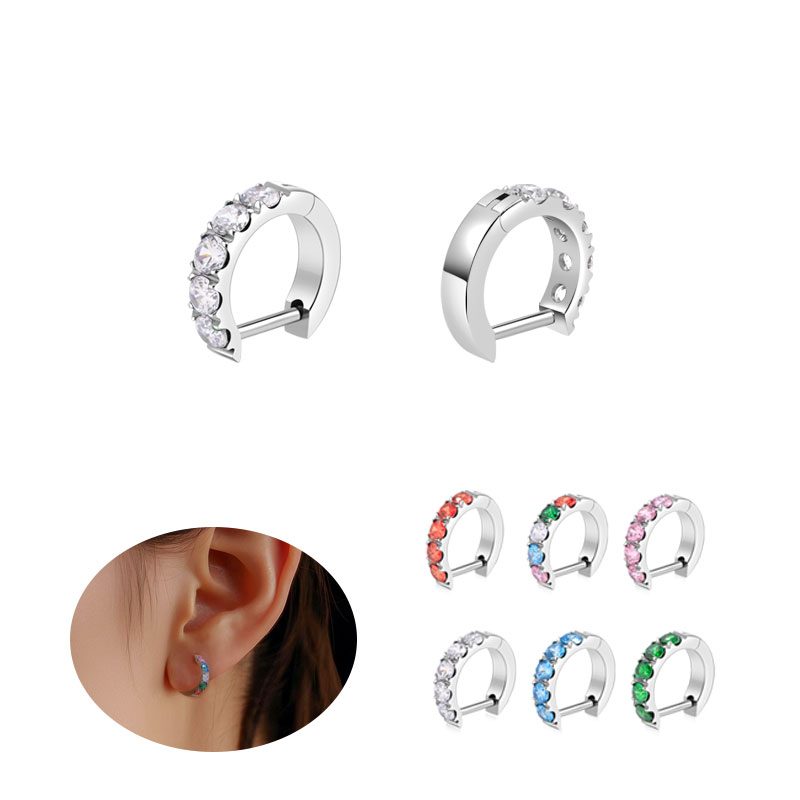 Huggie hoop piercing earrings with pave gemstones